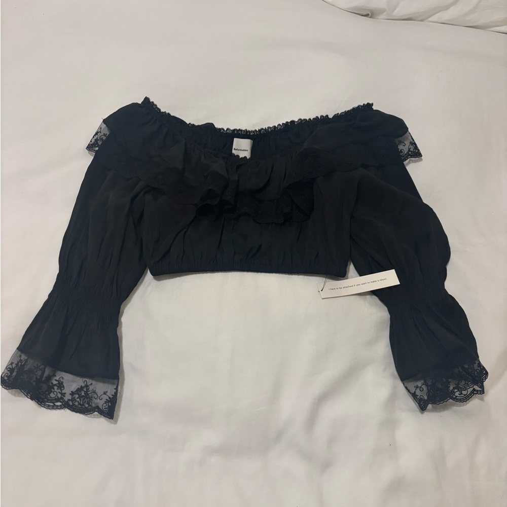Reformation Black Lace-Trimmed Top